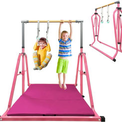 Gymnastics Bar for Kids with Rings Set, 7 Heights Adjustable Easy Folding Gymnastic Training Bar Kids Monkey Horizontal Bars - M