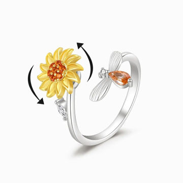 Adjustable Spinning Sunflower Anti Stress Ring For Women Rotatable Pain Relief Fidget Rings Fashion Jewelry