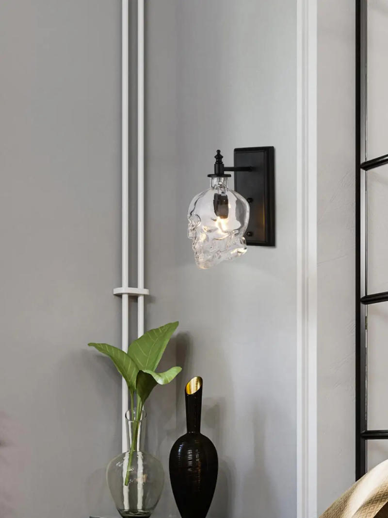 Description Picture 6 of itemRetro Skull Bones Wall Lamp Loft Sconces Clear Glass Bottle Wall Art Light Fixtures for Dinning Room Bar Industrial Home Decor