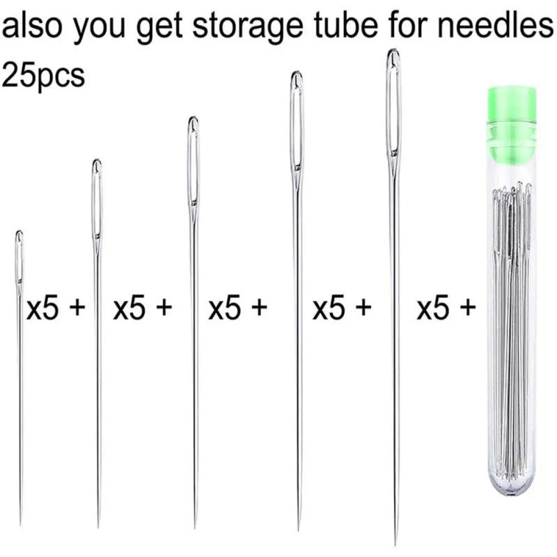 Description Picture 4 of item25 Pcs 5 Sizes Steel Large Eye Needles Household Sewing Accessories Hand Craft Embroidery Tool Cross Stitch Needles