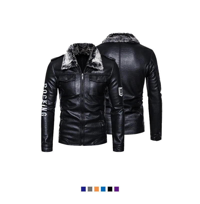 Description Picture 2 of itemNew Leather Coat Men's Leather and Fur PU Leather Jacket Motorcycle Lapel Men's Thick Coat Korean Slim Fit