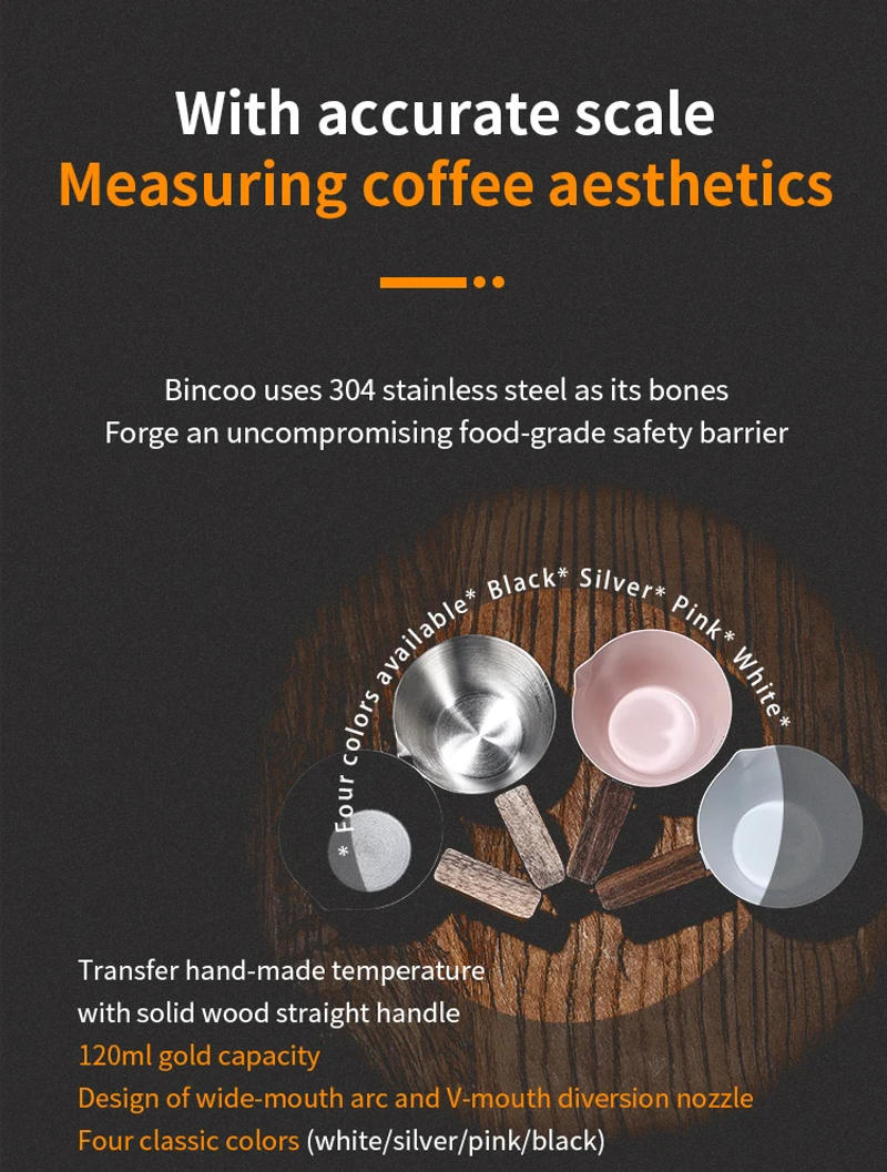 Description Picture 4 of itemBincoo 120mL Measuring Cup With Coffee Scale Stainless steel Coffee Extraction Cup Italian Espresso Cup Coffee Ounce Milk Cup