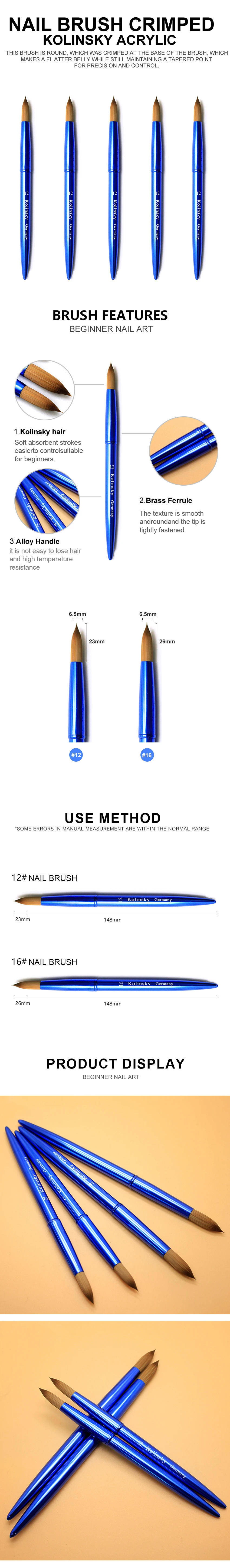 Description Picture 2 of itemMink Hair Manicure Brushes Pure Blue Metal Handle Nail Brush UV Gel Painting Drawing Nail Pens Salon Nail Tools Custom TIANMI