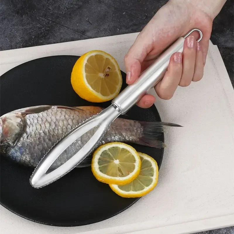 Description Picture 6 of itemNew Stainles Fish Scales Scraping Graters Fast cleaner Remove skin brush Cleaning Scraper Peeler bone scaler Tongs tweezers tool