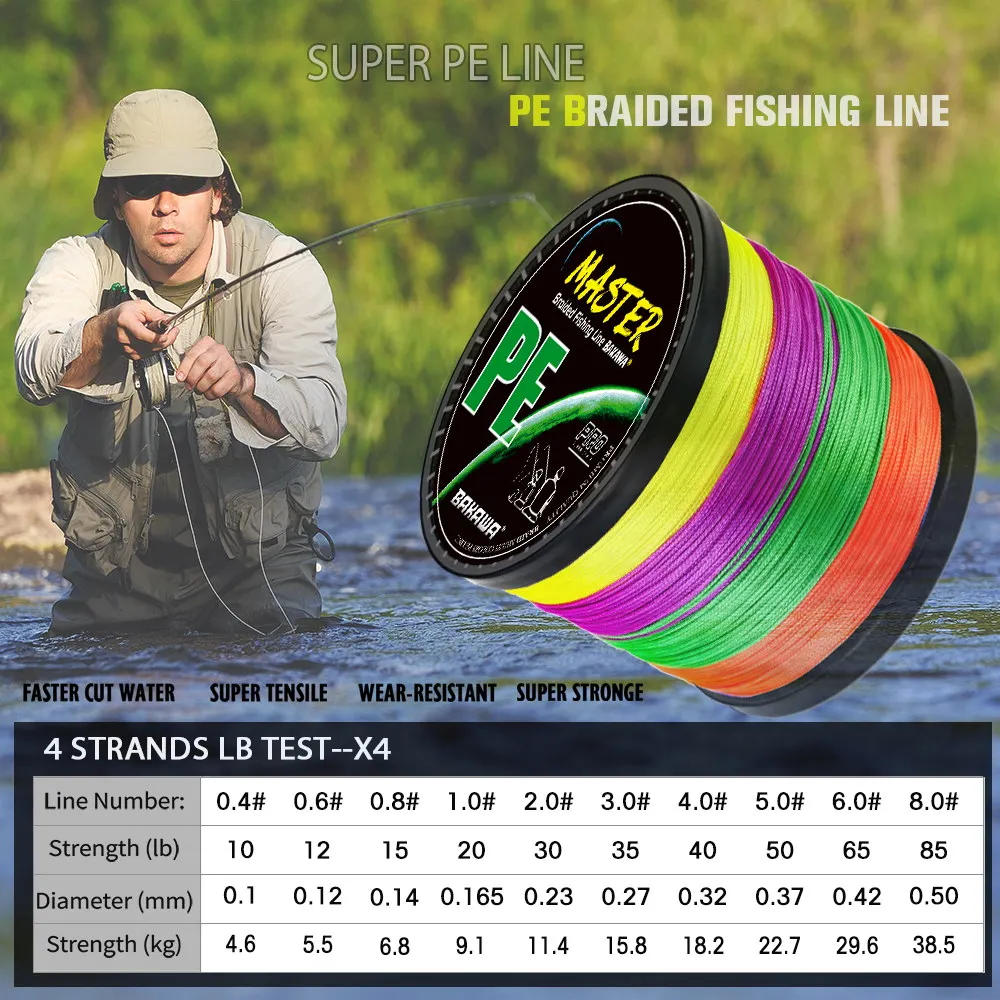 Description Picture 3 of itemBAKAWA 4 Strands Braided Pe Fishing Line Multifilament X4 300M 500M 1000M 100M Carp Japanese Wire Fly Sea Saltwater Pesca