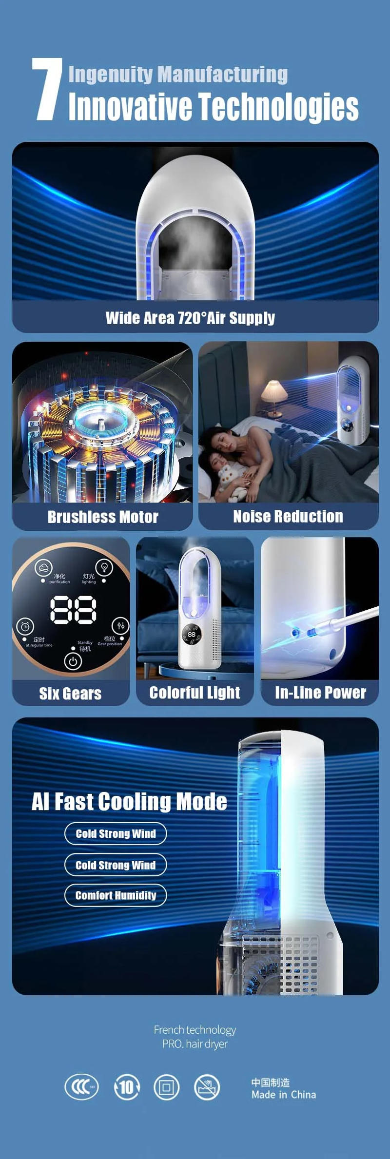 Description Picture 2 of itemXIAOMI Bladeless Electrical Fan Intelligence Cooling LED Digital Display Spray Household Lights Powerful Air Conditioner Cooling