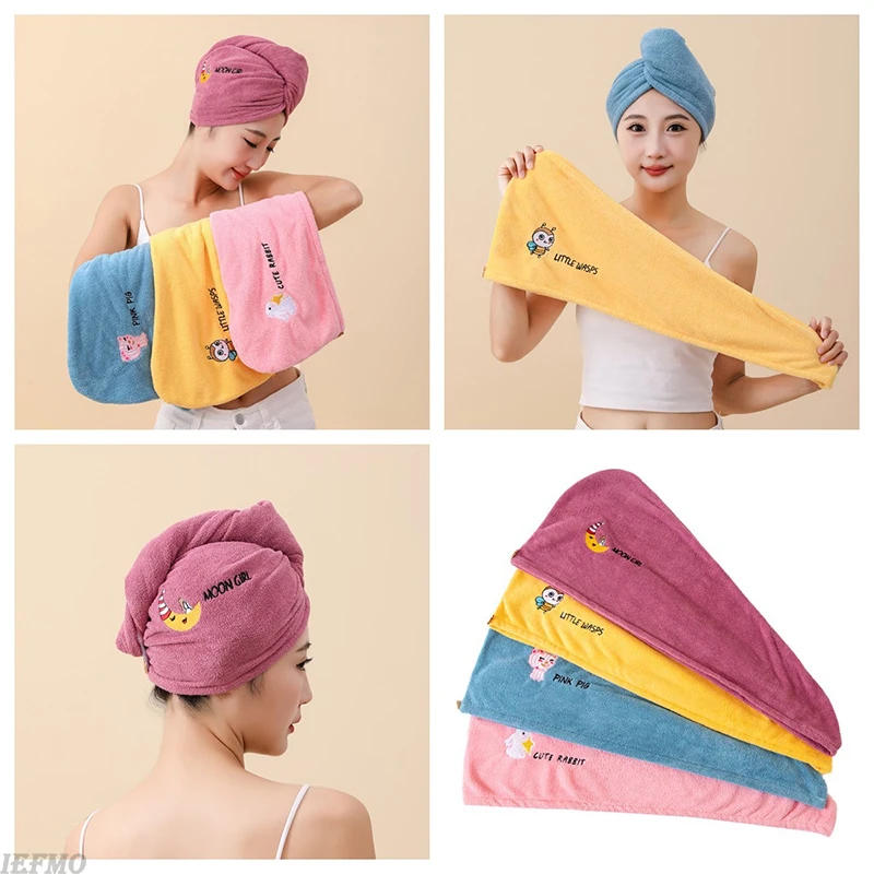Description Picture 5 of item1pc Towel Soft Dry Hair Cap with Buttons Cute Embroidered Towel Absorbent Towel Women Shower Cap Bathroom Supplies