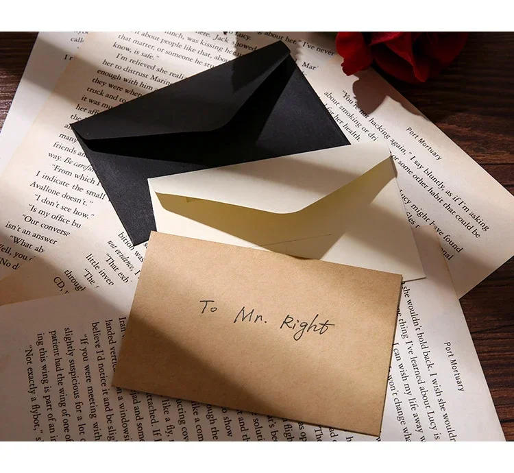 Description Picture 6 of itemClassical White Black Kraft Blank Mini Paper Window Envelopes Wedding Invitation Envelope Gift Envelope Gift Bag