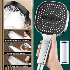 Bath Chrome Shower Head Handheld Spray Button Setting High Water Pressure Water Saving Design with Easy DIY Installation