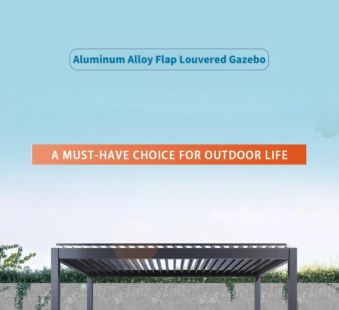 Description Picture 2 of itemOutdoor Garden Villa Roof Yard Electric Adjustable Louver Sun Protection System Gazebo Bioclimatic Louvered Aluminum Pergola