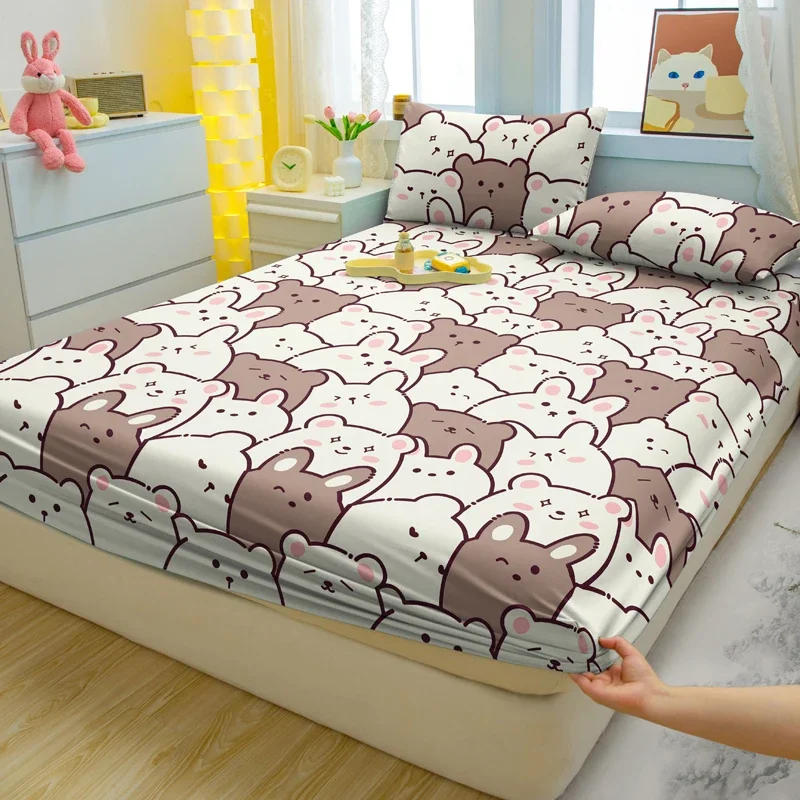 Description Picture 5 of item3-piece cartoon fun bear pattern matte three piece fitted sheet set, bedroom printed bed cover set, bedding