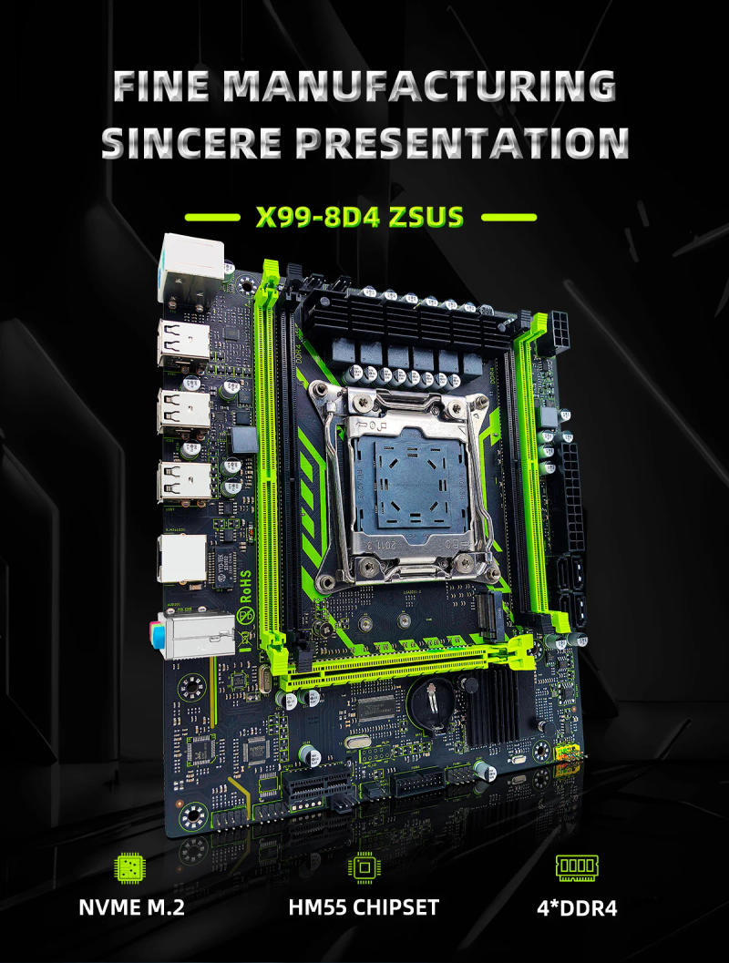 Description Picture 2 of itemX99-8D4 ZSUS Motherboard Set Kit With Intel LGA2011-3 Xeon E5 2650 V4 CPU DDR4 16GB (1*16GB) 2133MHZ RAM Memory NVME M.2 SATA