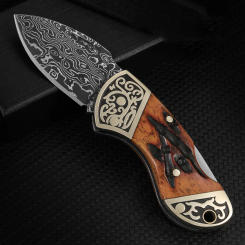 Damascus Steel Small Pocket Knife For Men Cattle Bone Handle Mini Folding Knife Outdoor Camping Survival Self Defense Knives