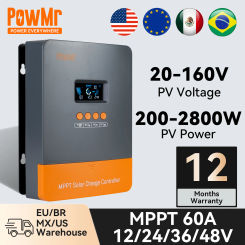 60A MPPT Solar Controller 12V 24V 36V 48V Auto Solar Charge Controller For Lithium, Lead-Acid, Gel Battery Solar Panel Regulator