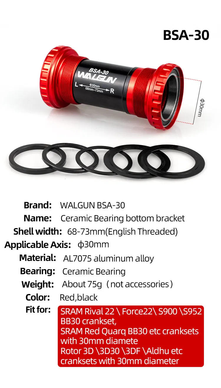 Description Picture 4 of itemBSA BSA24 BSA30 Bike Bottom Bracket Ceramic BB MTB Road 24mm 30mm DUB Movimento Central Hollowtech Ultegra XT GXP Bicycle Crank