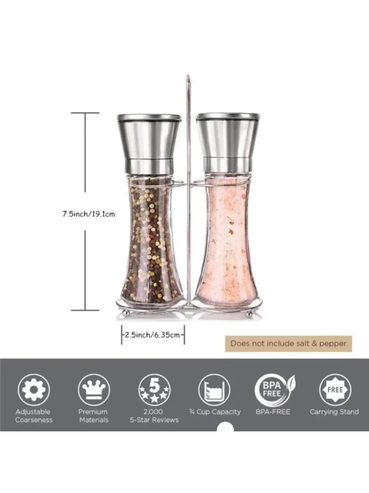 Description Picture 4 of item180/200ML Pepper Grinder Glass Stainless Steel Spice Bottle Salt Pepper Mill Manual Spice Grinder Mill Home Kitchen Supplies