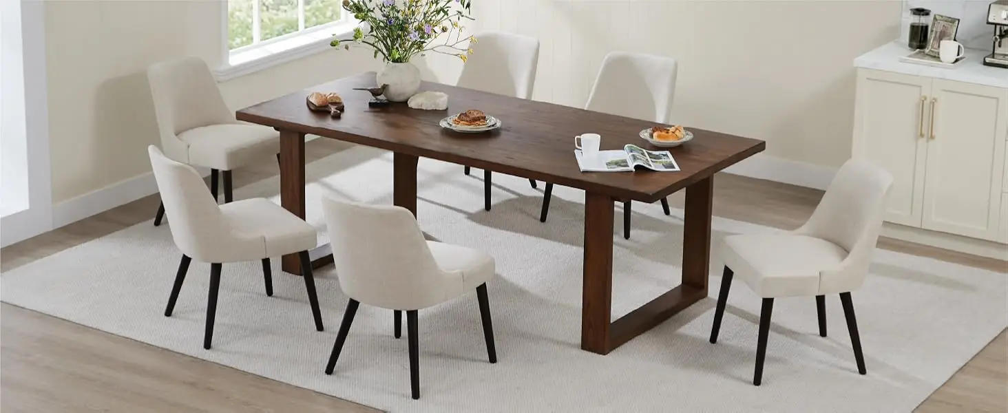 Description Picture 6 of itemCHITA Mid-Century Modern Dining Chair, Upholstered Fabric Accent Chair for Dining Room, Set of 2, Flax Beige in Fabric