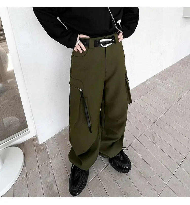 Description Picture 5 of item2023Pocket Street Multi Pleated High Fashion Zipper Men Casual Loose Cargo Pants Male Streetwear Outdoor Cityboy Overalls