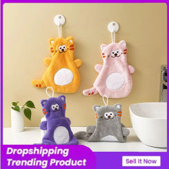 The Cat Absorb Water Comfortable Lanyard Design Household Coral Fleece Multifunction Embroidery Hand Towel Soft Easy To Clean
