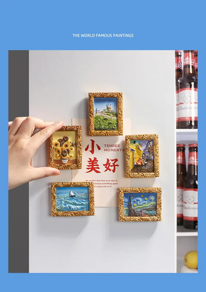 Description Picture 5 of item3D Vincent Van Gogh Painting Fridge Magnets Creative Fridgerator Door Decorations Pretty Artwork Stickers