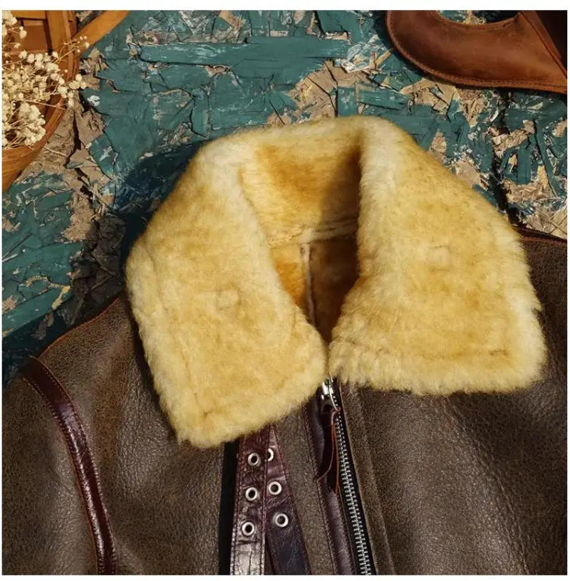 Description Picture 6 of itemFree shipping.High quality Air Force Bomber leather jacket.100% natural fur coat.Winter warm thick wool shearling cloth.B3 B6