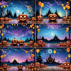 MOON.QG Halloween Party Child Photography Backdrop Pumpkin Balloon Castle Photographic Background Outdoor Photo Studio Back Drop
