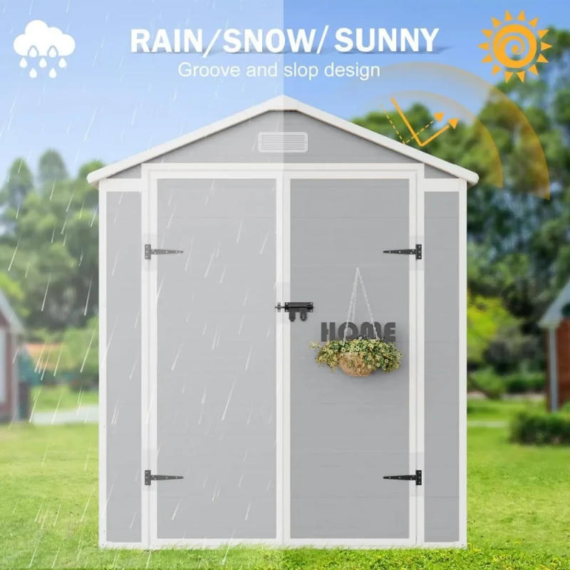 Description Picture 5 of item6x3 FT Resin Storage Shed, Waterproof Sheds & Outdoor Storage with Double Lockable Doors, Tool Shed for Garden, Patio, Backyard