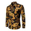 Party Host Outfit Men Long-Sleeved Shirt Chinese Dragon Pattern Lapel T-Shirt Dragon Pattern Formal Shirt Mens Retro Casual Top