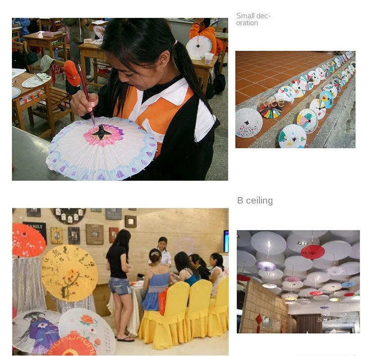 Description Picture 5 of item20cm/30cm/40cm/60cm/82cm Diameter Bamboo Wedding Umbrella Parasol White Paper Long Handle Wedding Favor Parasol Cloth Umbrella