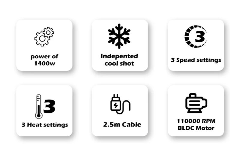 Description Picture 3 of itemVGR Hair Dryer Professional Blow Dryers 110000 RPM Brushless Motor Air Blower Leafless Anion Air Blow Dryer Salon Tools V-440