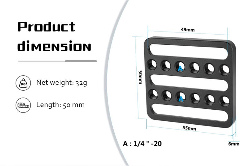 Description Picture 3 of itemCAMVATE Mini Square Camera Cheese Plate Extension Plate With 1/4" Mounting Points For DSLR Camera Accessories DIY Configuration
