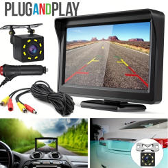 Car Rear View Camera Wide Degree 4.3" TFT LCD Display or Monitor Waterproof Night Vision Reversing Backup 2In1 Parking Revere