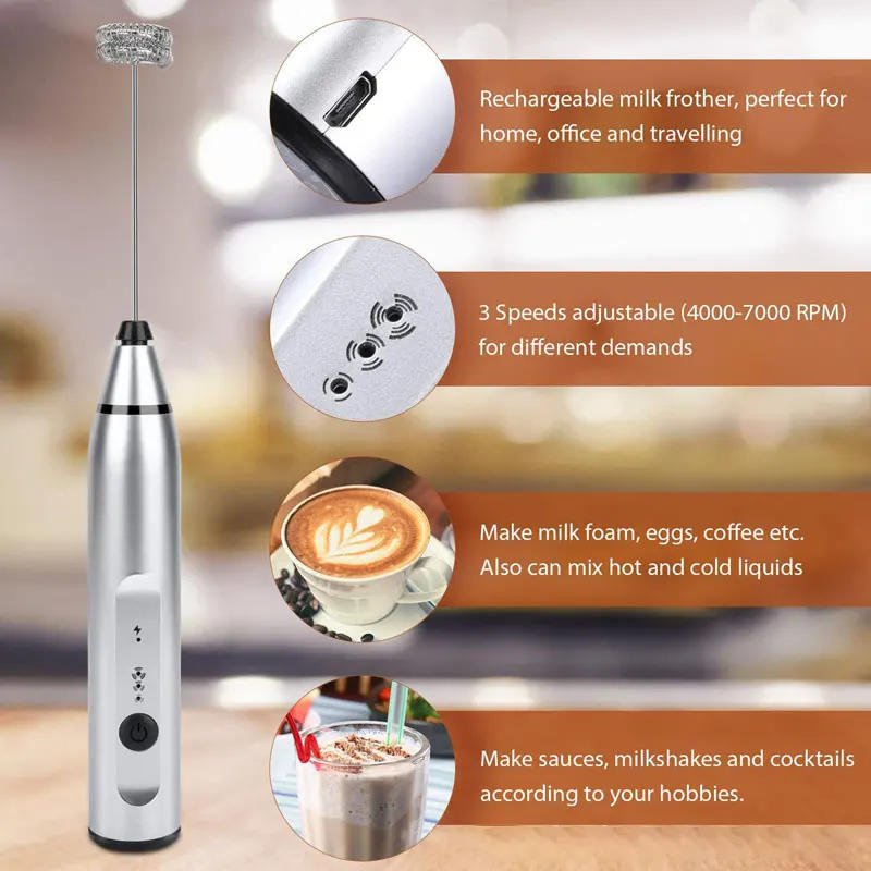 Description Picture 6 of itemWireless Milk Frothers Electric Handheld Blender With USB Electrical Mini Coffee Maker Whisk Mixer For Coffee Cappuccino Cream