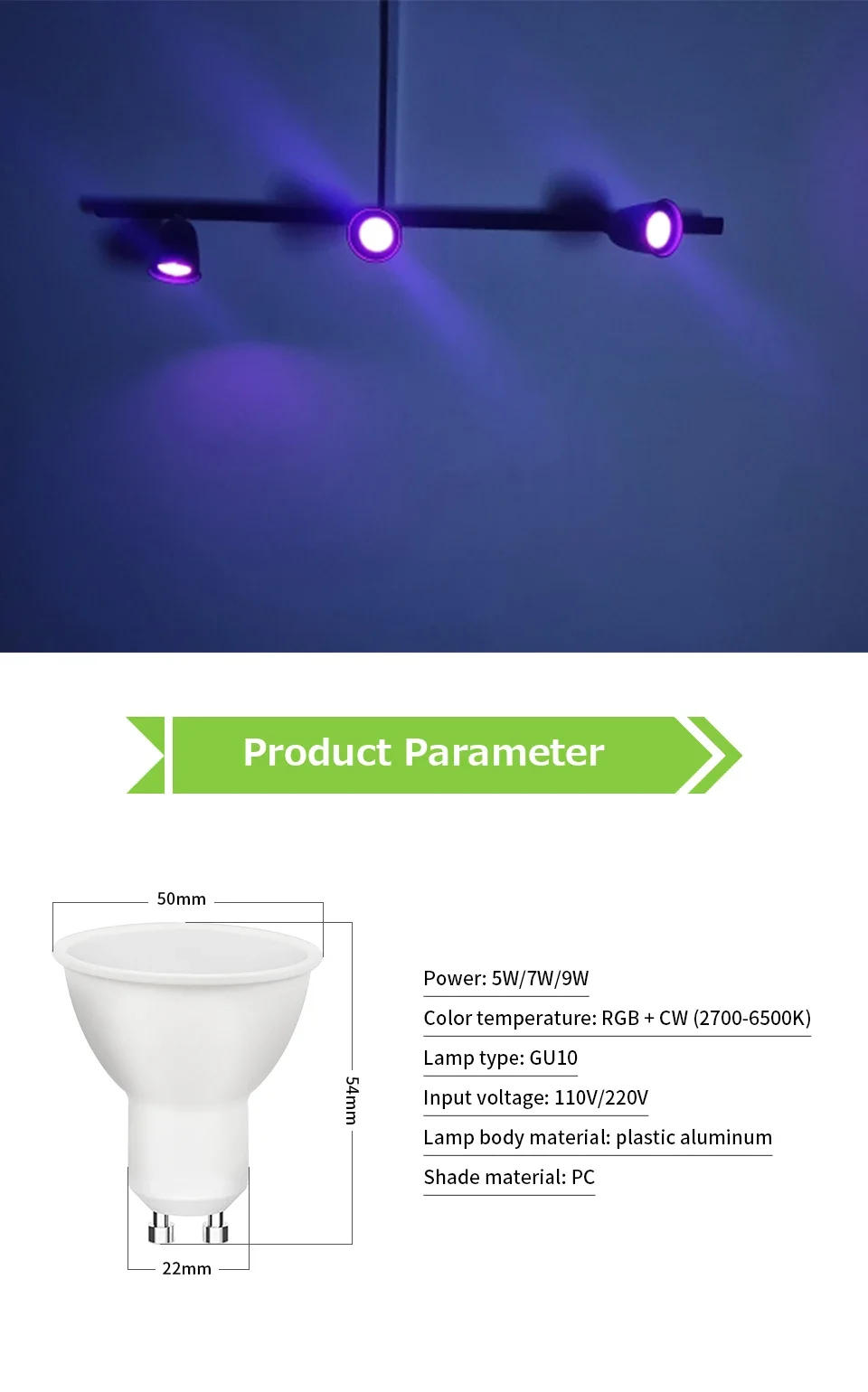 Description Picture 3 of itemTuya WiFi LED Light Bulb GU10 220V 110V Dimmable Lamp Bulbs 5W 7W 9W Voice Control Timer Function Support Alexa Google Home