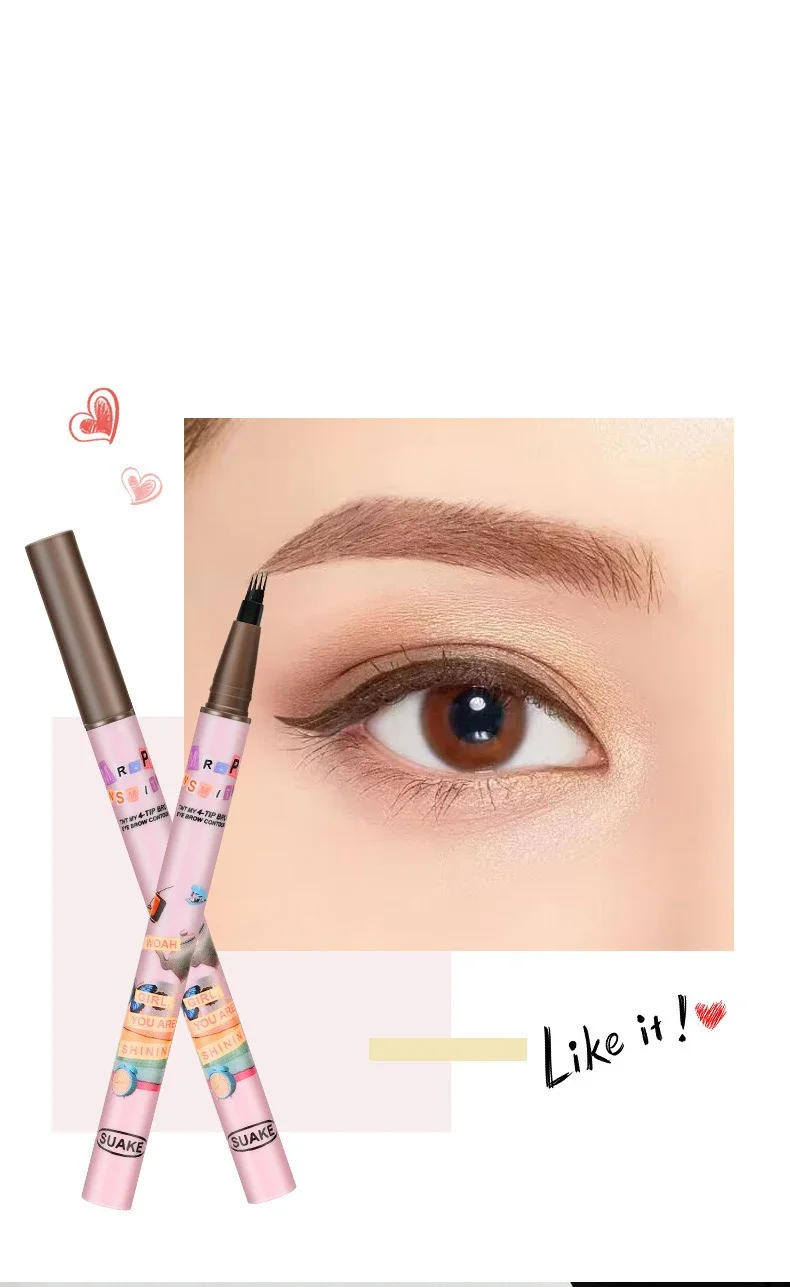 Description Picture 3 of item4 Colors Eyebrow Pen Waterproof 4 Fork Tip Eyebrow Tattoo Pencil Cosmetic Long Lasting Natural Dark Brown Liquid Eye Brow Pencil