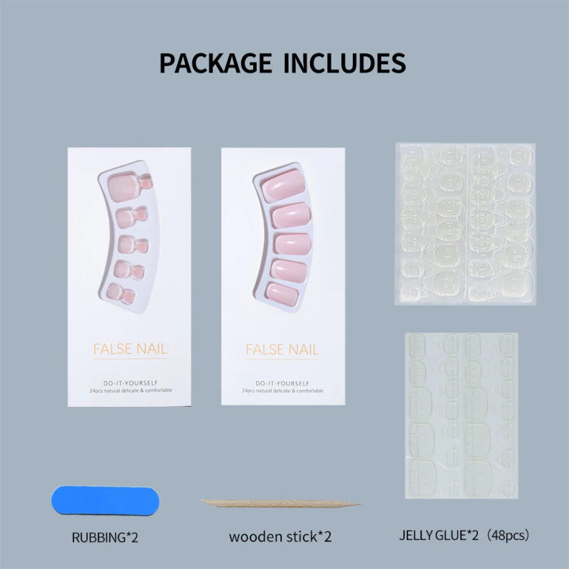 Description Picture 4 of item2box (48pcs) short false nails white French square nails a set of hands and feet,simple design,all cover press-on nails reusable