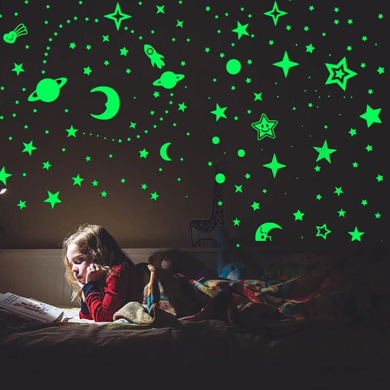 Description Picture 6 of item3D Luminous Wall Stickers Glow In The Dark Stars Moon Dots Sticker For Kids Room Bedroom Fluorescent Wall Decals Home Decoration