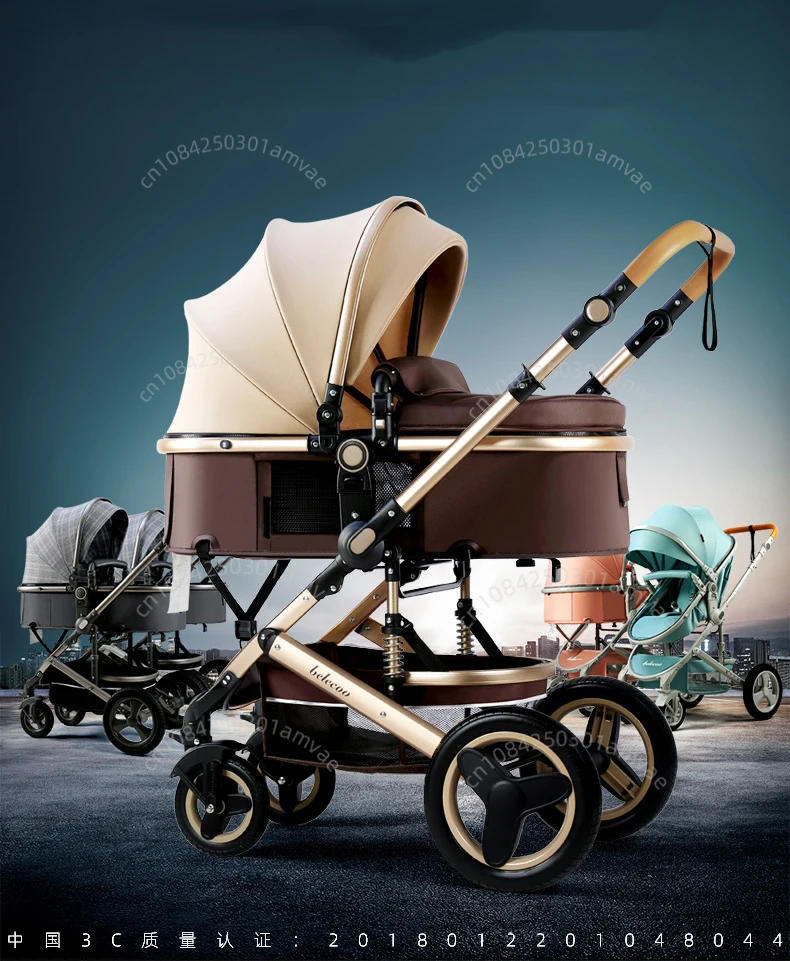 Description Picture 4 of item3-in-1high landscape baby stroller that can be seated or reclined,one click folding and folding,two-way shock-absorbing handcart