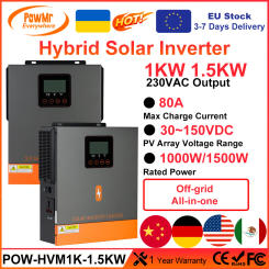 PowMr 1.5KW 1KW Hybrid Solar Inverter 12V 220V Pure Sine Wave With Charging MPPT 80A Solar Chage Controller Panel 150VDC Input