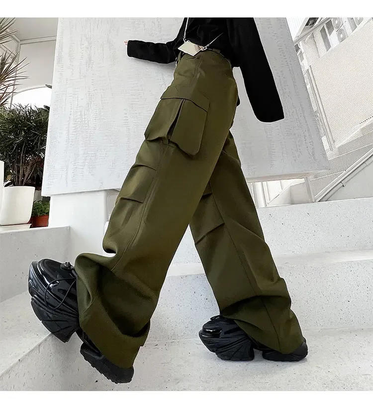 Description Picture 6 of item2023Pocket Street Multi Pleated High Fashion Zipper Men Casual Loose Cargo Pants Male Streetwear Outdoor Cityboy Overalls