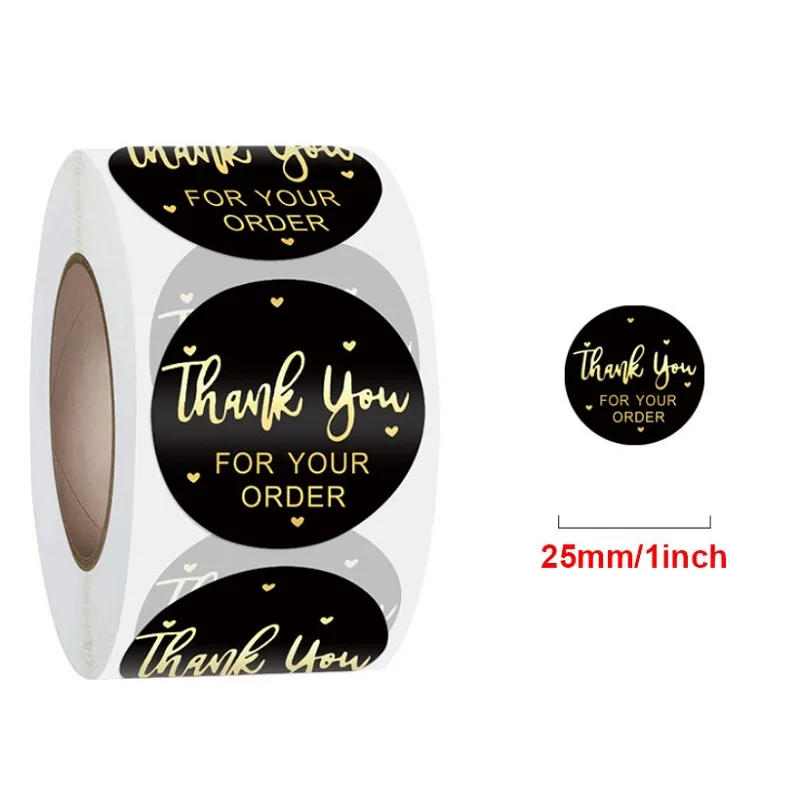 Description Picture 6 of item100/500PCS Gold Foil Thank You For your Order Stickers Pink/Black/White Sealing Labels for Gifts Package 25mm 38mm 50mm