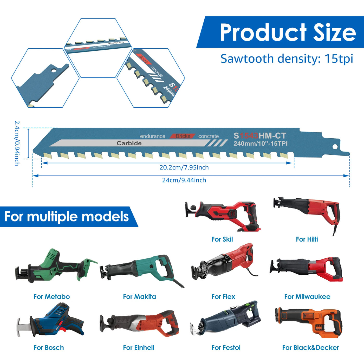 Description Picture 3 of itemReciprocating Saw Blade 10/12/18/20 inch Universal Alloy Steel Cutting Recip Sabre Saw Blade for Cement Composite Panels Bricks