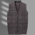 Men's Cardigan Vest Plaid Fashion Casual Knitted Sweater Warm V-neck Vest Sweater