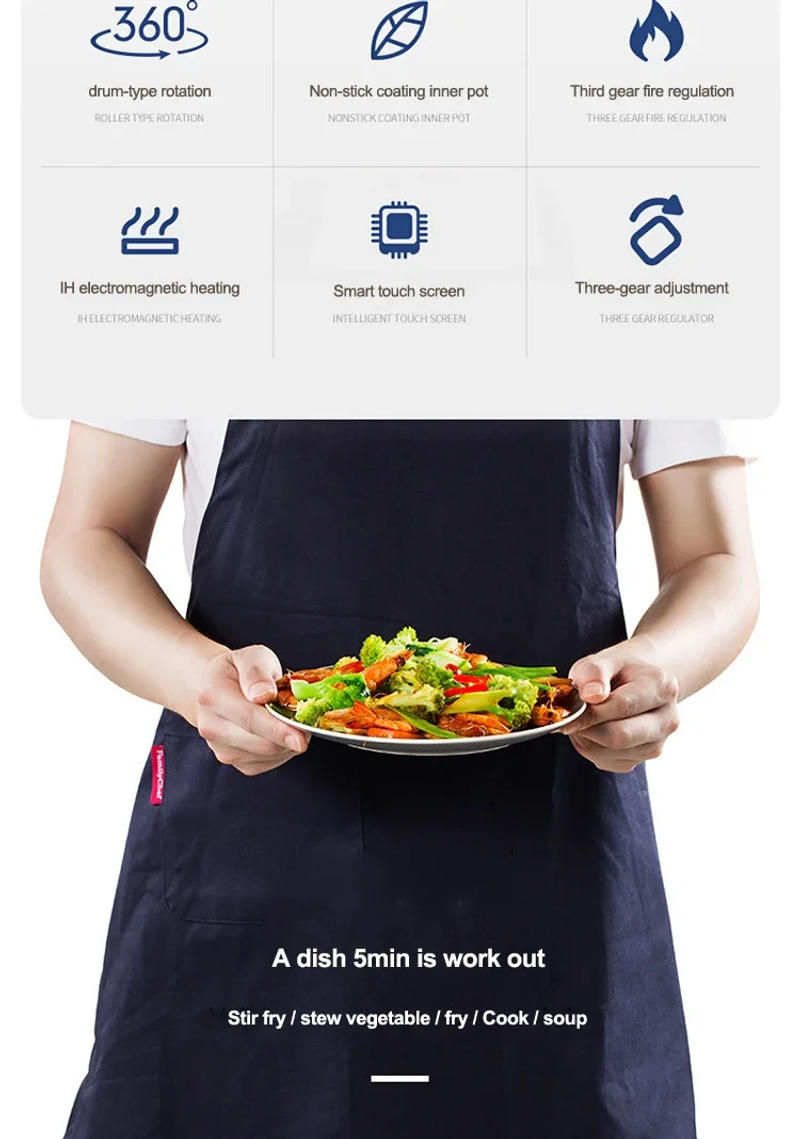 Description Picture 5 of item2000W Intelligent Automatic Stir Frying Machine Household Electric Cooking Wok Pot Non-stick Multifunctional Cooker Pot 220V 6L