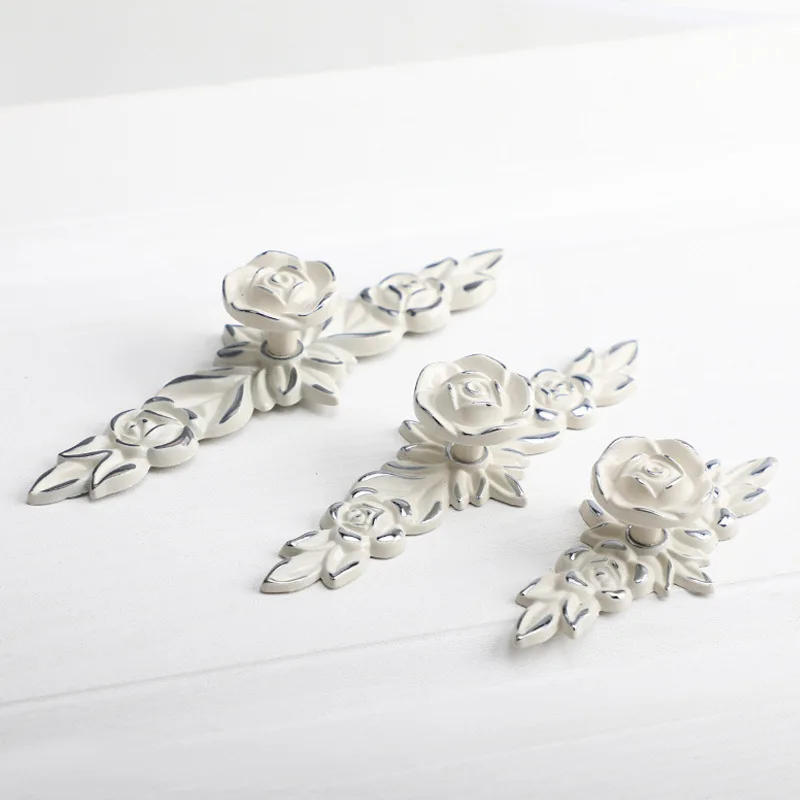 Description Picture 3 of itemKK&FING Ivory White Rose Flower Kitchen Cabinet Handles Zinc Alloy Drawer Knobs Wardrobe Cupboard Door Pulls Furniture Hardware
