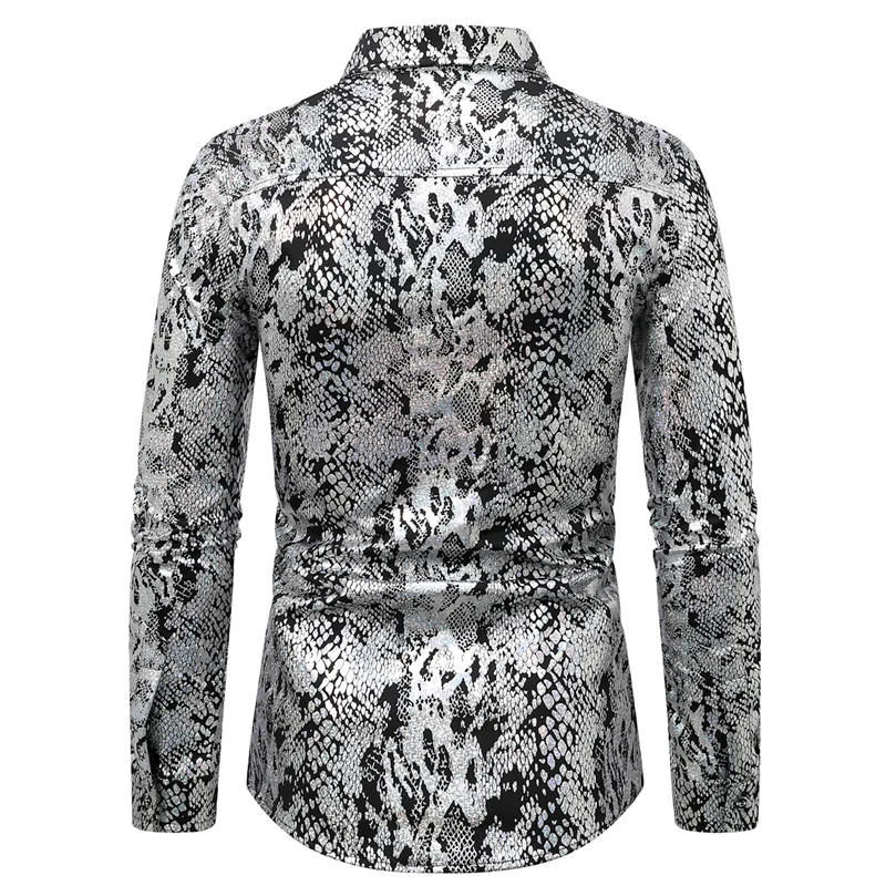 Description Picture 5 of itemFashion Men Nightclub Snake Print Lapel Shirt Gold / Silver Summer Men's Bar KTV Luxury Casual Shirts