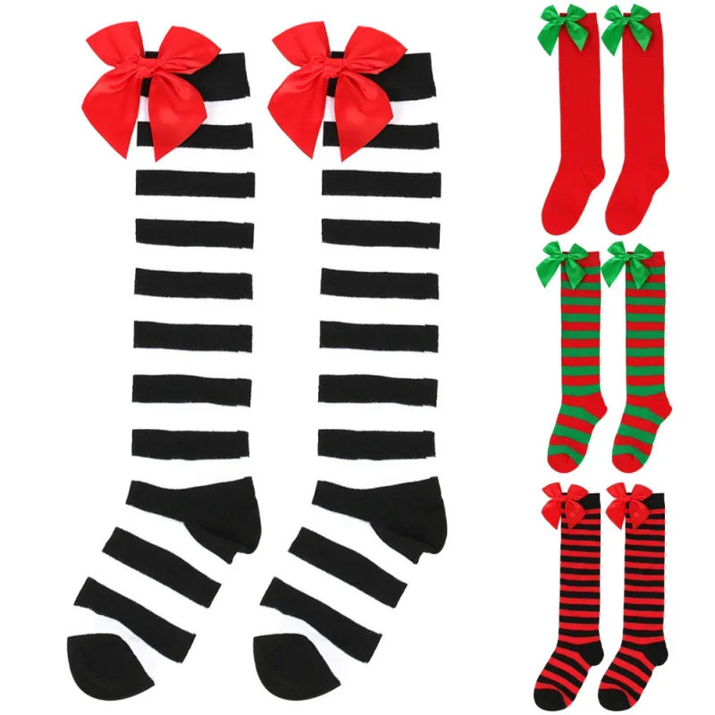 Description Picture 3 of itemChristmas Bow Socks Girls Autumn Winter Stockings Sweet Princess Long Sock Children's Striped Long Socks Xmas Hosiery Ideal Gift