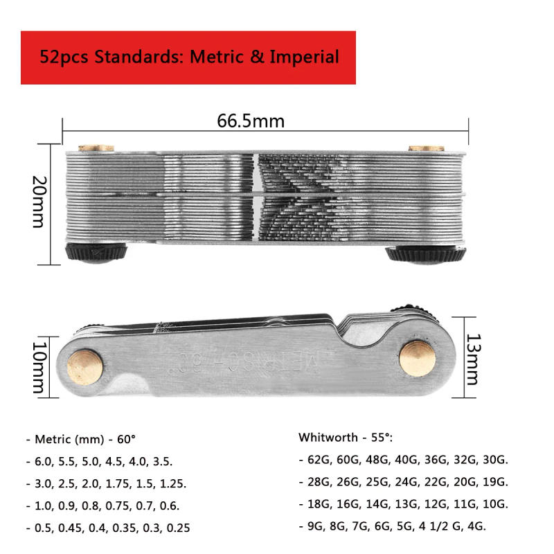Description Picture 5 of item55-60 Degree Metric Inch US Thread Plug Gauge Carbon Steel Gear Tooth Screw Pitch Gauges Thread Pitch Measuring Tools