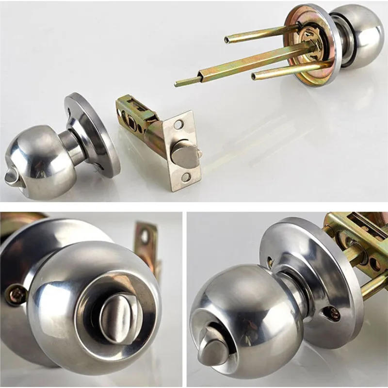 Description Picture 2 of itemRound Ball Privacy Door Knob Set Bathroom Handle Lock With Key For Home Door Lock Hardware Supplies New
