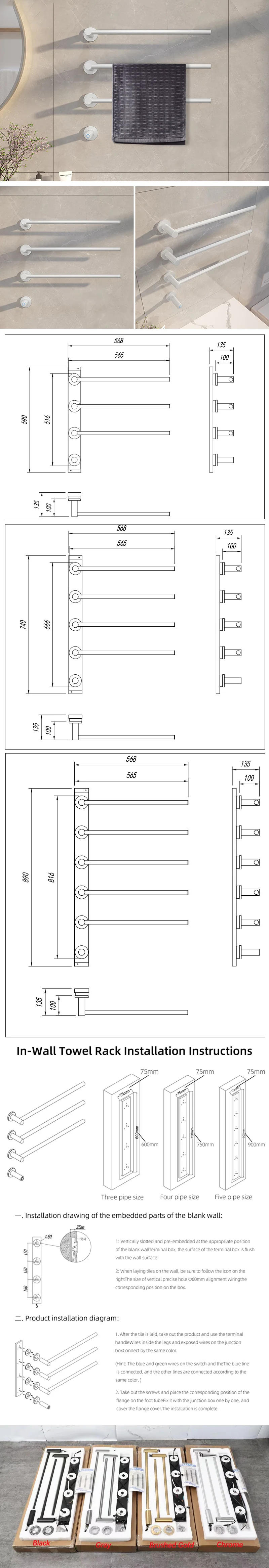Description Picture 4 of itemBathroom Smart Thermostatic Towel Warmer 304 Stainless Steel Electric Heated Towel Rail Hidden Wires Electric Towel Rack